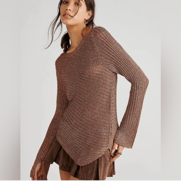 Free People Logan Metallic Bronze Sweater Sz S NWT MSRP $128 - Picture 1 of 8